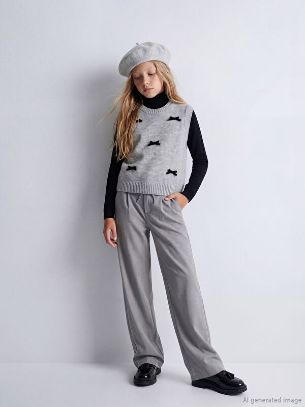 LCW Kids Wideleg Pileli Kız Çocuk Pantolon