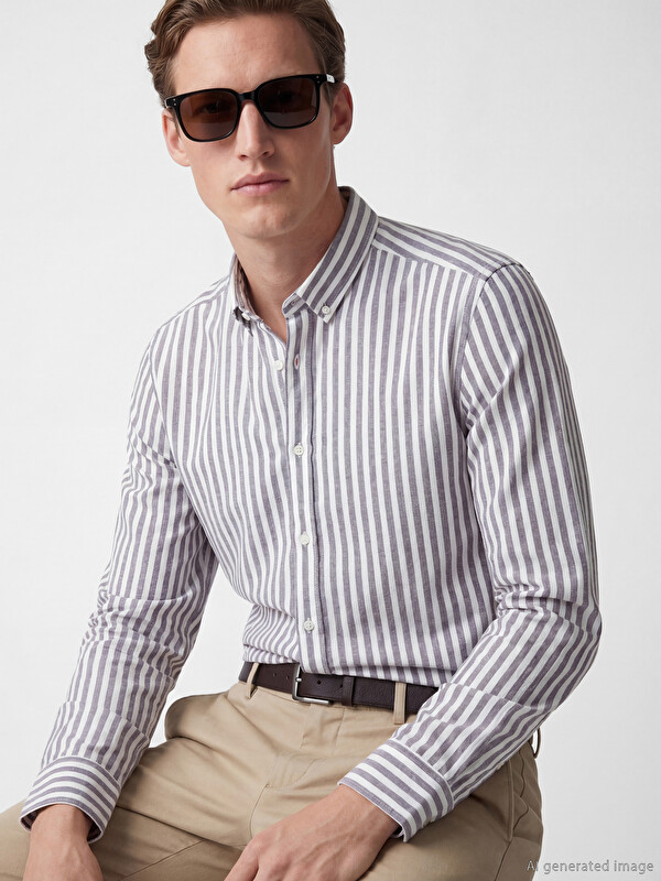SOUTHBLUE Regular Fit Çizgili Erkek Oxford Gömlek