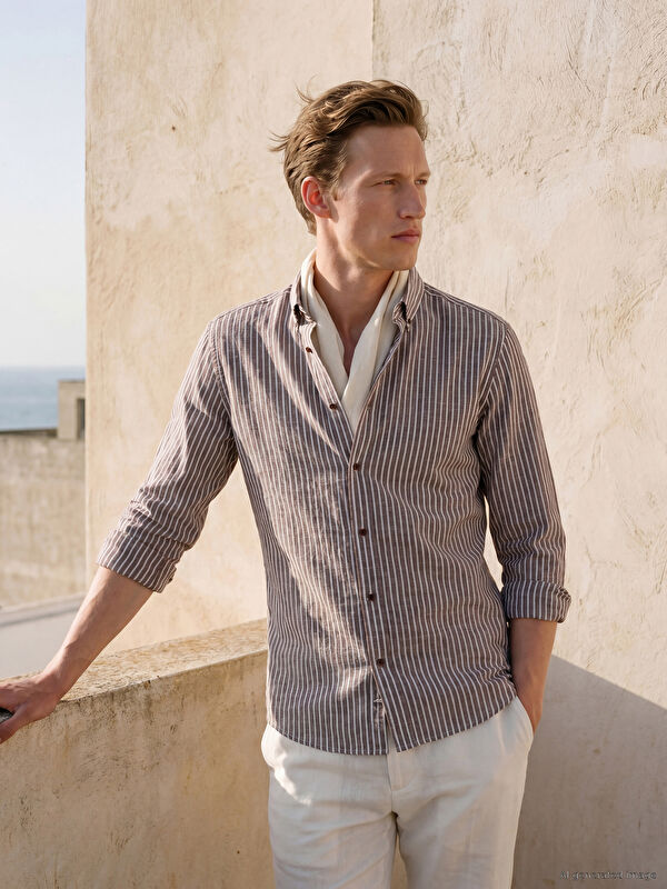 SOUTHBLUE regular fit жолақты добби ерлер жейдесі
