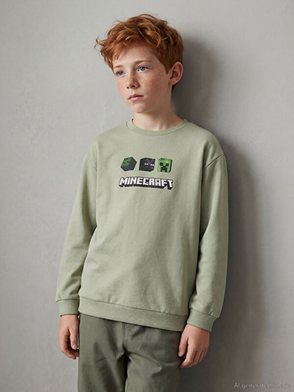 LCW Kids Minecraft Baskılı Erkek Çocuk Sweatshirt