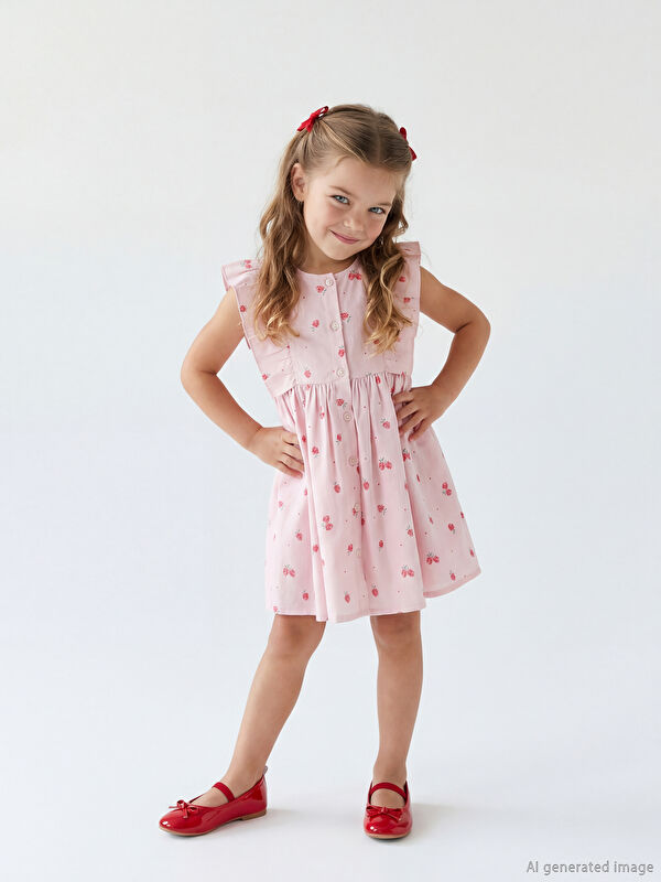 LCW Kids Çiçekli Kız Çocuk Poplin Elbise