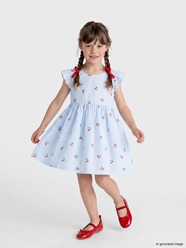 LCW Kids Bisiklet Yaka Kız Çocuk Poplin Elbise