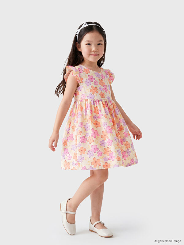 LCW Kids Bisiklet Yaka Kız Çocuk Poplin Elbise