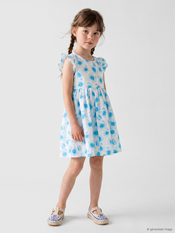 LCW Kids Bisiklet Yaka Kız Çocuk Poplin Elbise