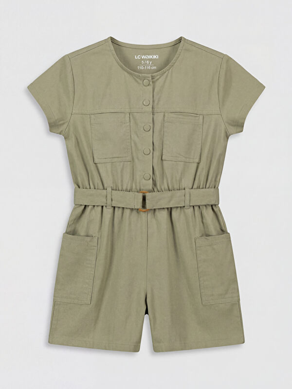 LCW Kids Bisiklet Yaka Kemerli Kız Çocuk Gabardin Tulum