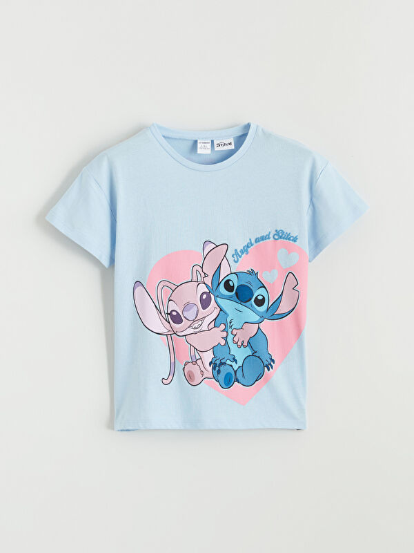 LCW Kids Lilo & Stitch Baskılı Kız Çocuk Penye Tişört