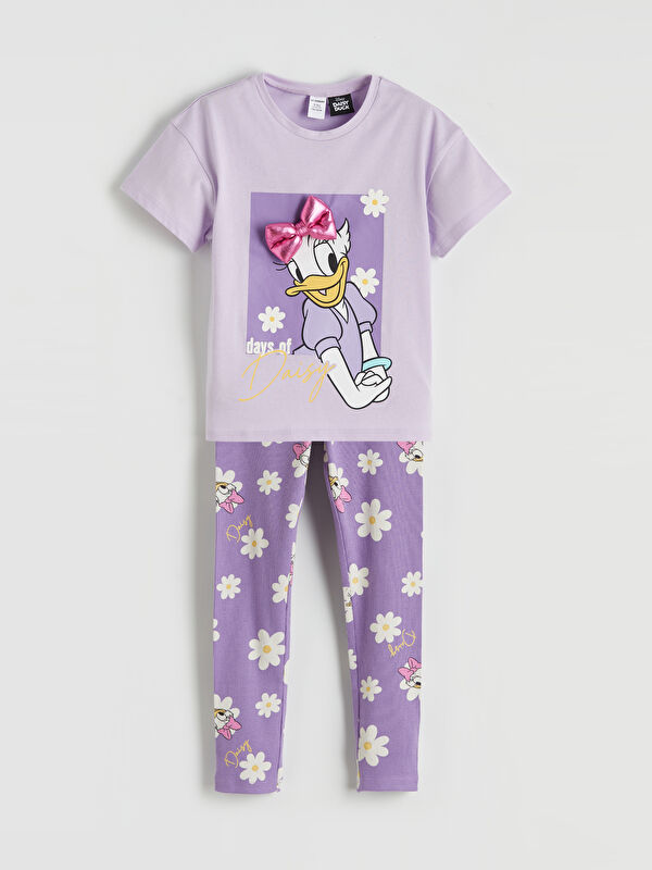 LCW Kids Daisy Duck Printed Girls' T-Shirt and Leggings