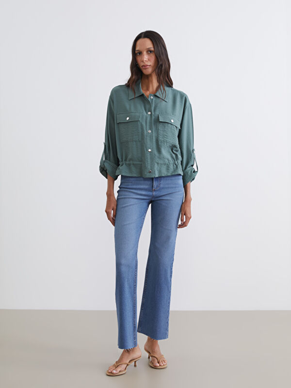LCW Jeans جينز واسع الساق بقصة توهج ومحصول للسيدات