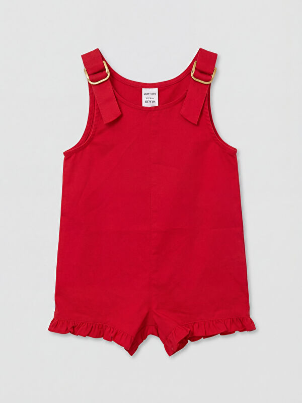 LCW Kids Ruffled Square Neck Girls' Gabardine Short Jumpsuit