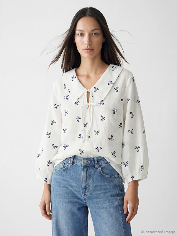 LCW EVERYDAY Bluse mit Peter-Pan-Kragen und Muster
