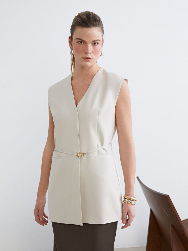 LCW STUDIO V-Neck Belted Women's Classic Vest