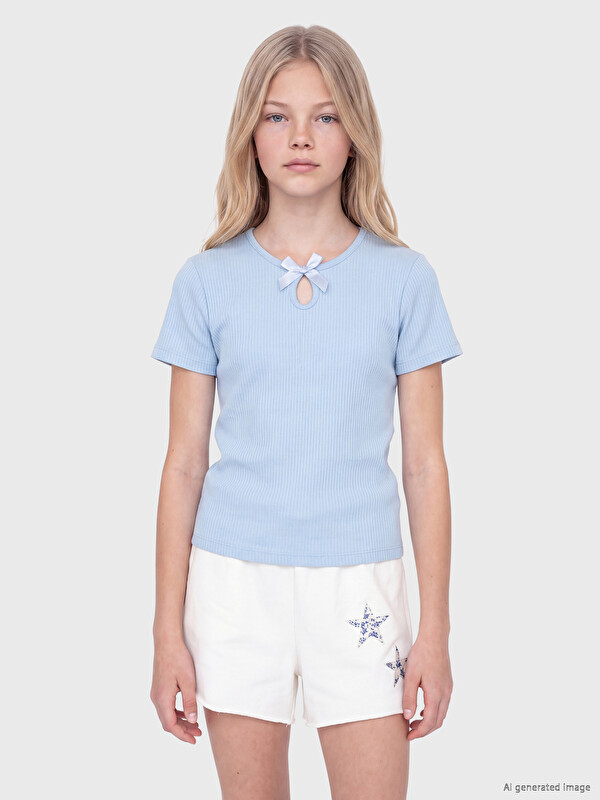 LCW Kids T-shirt me jakë të rrumbullakët dhe detaj me fjongo për vajza
