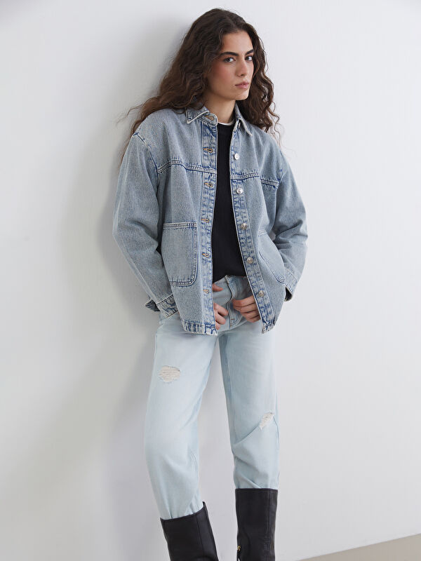 LCWAIKIKI Classic Collared Neck Oversize Women's Denim Jacket