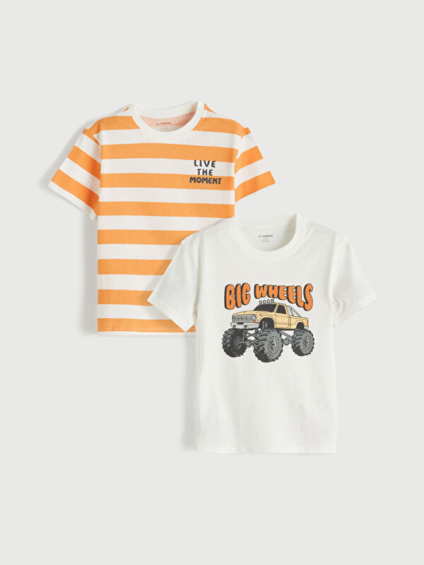 LCW Kids Bisiklet Yaka Baskılı Erkek Çocuk Tişört 2'li