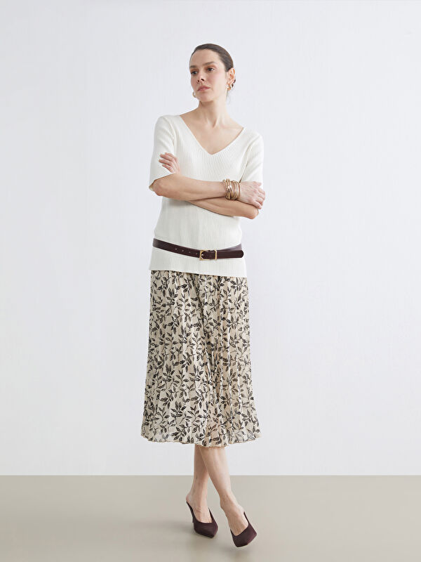 LCW Grace Elastic Waist Floral Chiffon Skirt