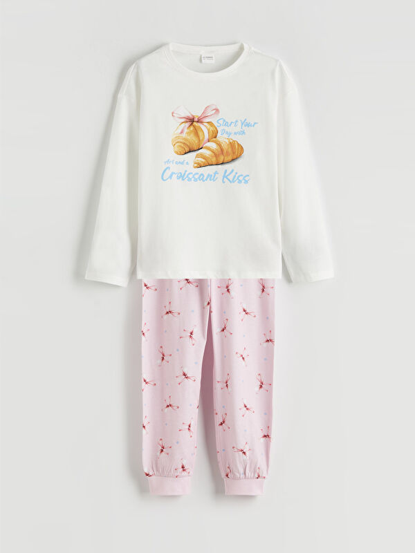 LCW Kids Bisiklet Yaka Baskılı Kız Çocuk Pijama Takımı