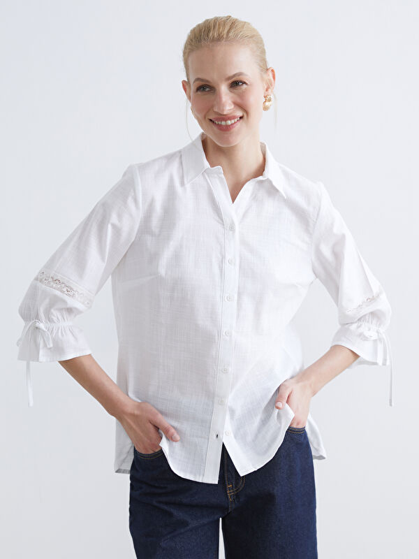 LCW Grace Lace-detailed women's shirt with tie-cuff sleeves.