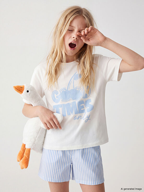 LCW Kids Baskılı Kız Çocuk Şortlu Pijama Takımı
