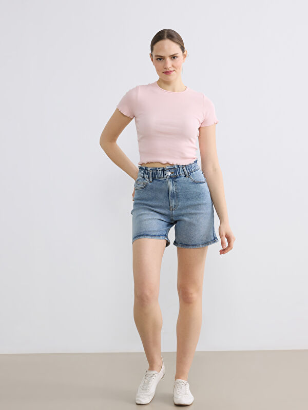 LCWAIKIKI Classic High Waist Paperbag Women's Denim Shorts