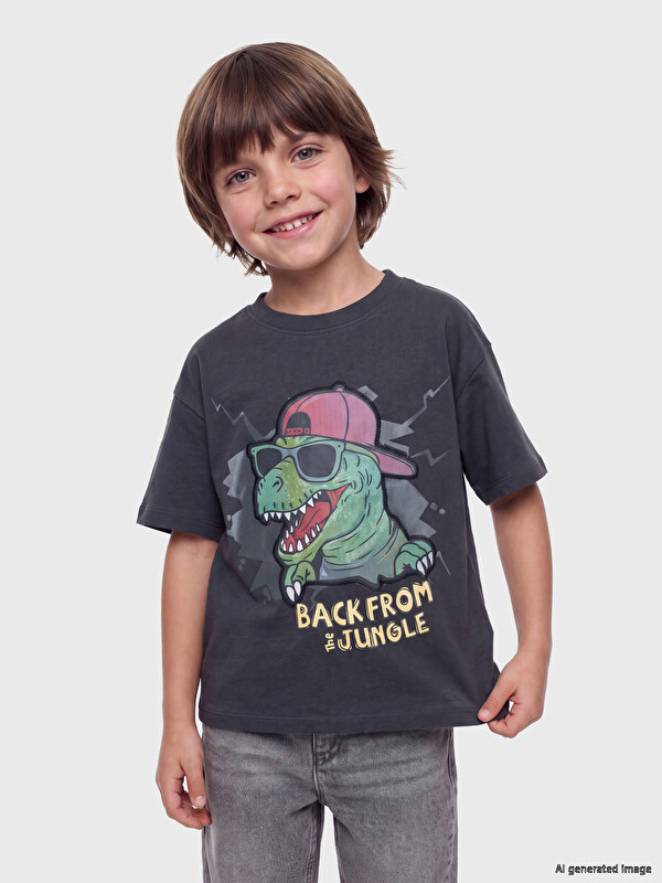 LCW Kids Bisiklet Yaka Kısa Kollu Baskılı Erkek Çocuk Tişört