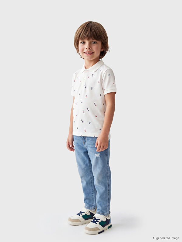LCW Kids Polo Yaka Desenli Erkek Çocuk Tişört