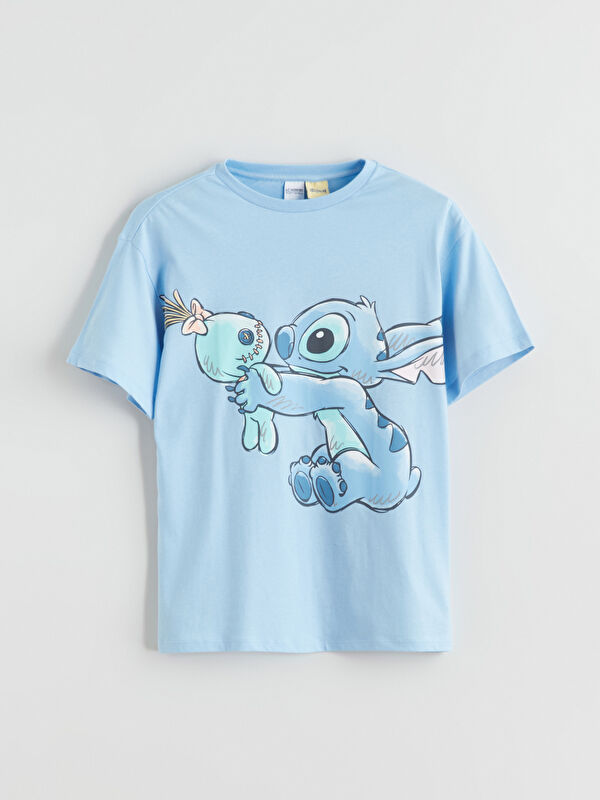 LCW Kids Bisiklet Yaka Stitch Baskılı Kız Çocuk Tişört