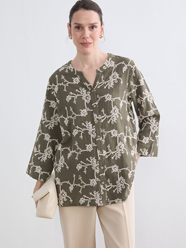 LCW Grace Kerbausschnitt Bestickte Bluse