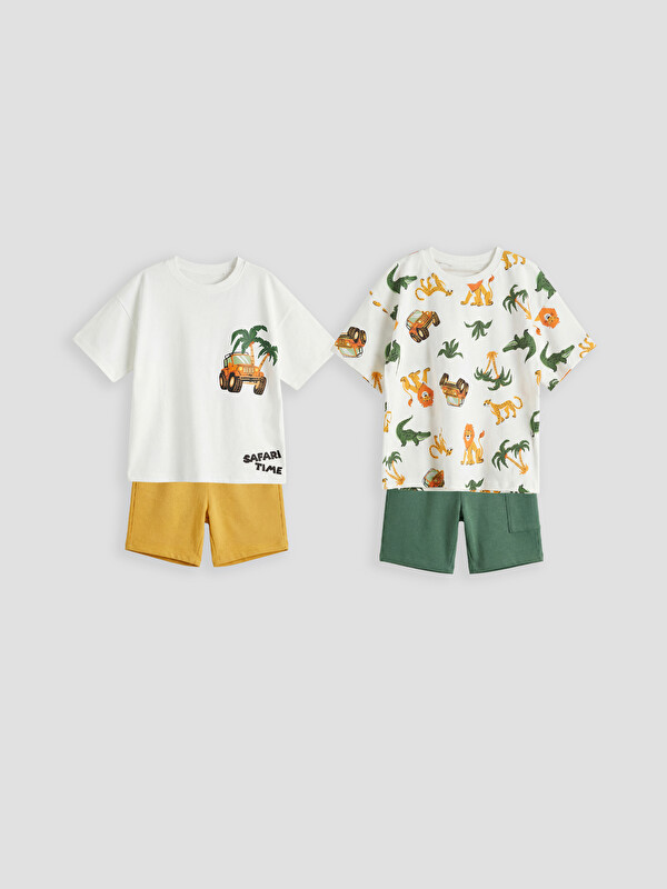 LCW Kids Printed Boys' T-Shirt and Shorts 2-Pack Set