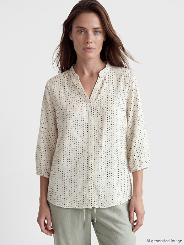 LCW Grace Notch Neck Polka Dot Blouse
