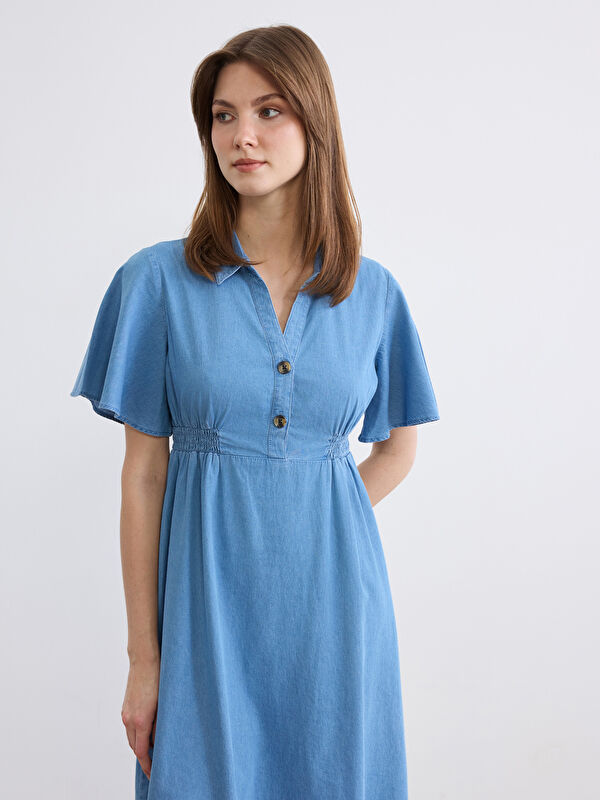 LCW Comfort Gerüschtes Denim-Kleid mit Kragen