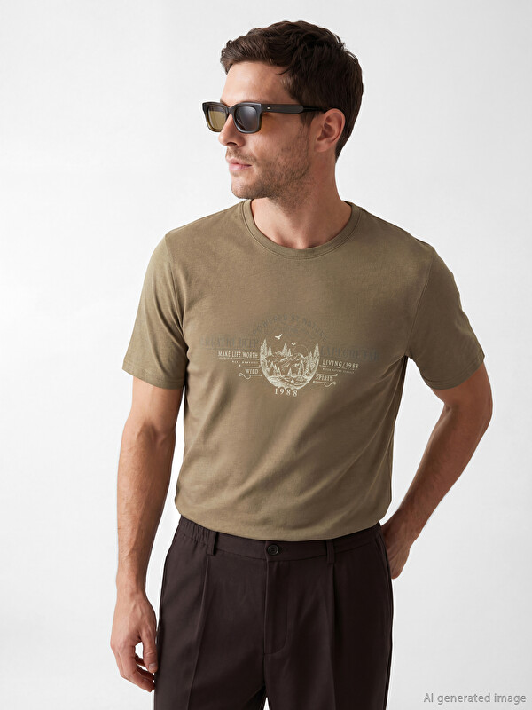 LCWAIKIKI Classic T-shirt Homme à Col Rond Imprimé en Jersey