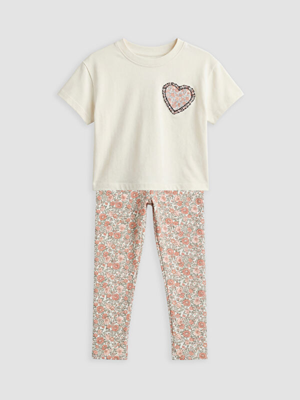 LCW baby تيشيرت و ليڭينغ للبنات الصغار بنقشة الزهور