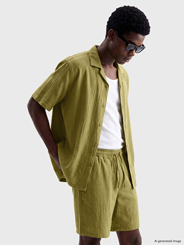 XSIDE Loose Fit Resort Yaka Müslin Erkek Gömlek