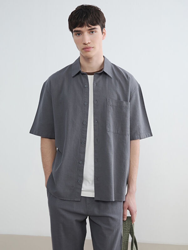 XSIDE Men's Loose Fit Linen Look Shirt
