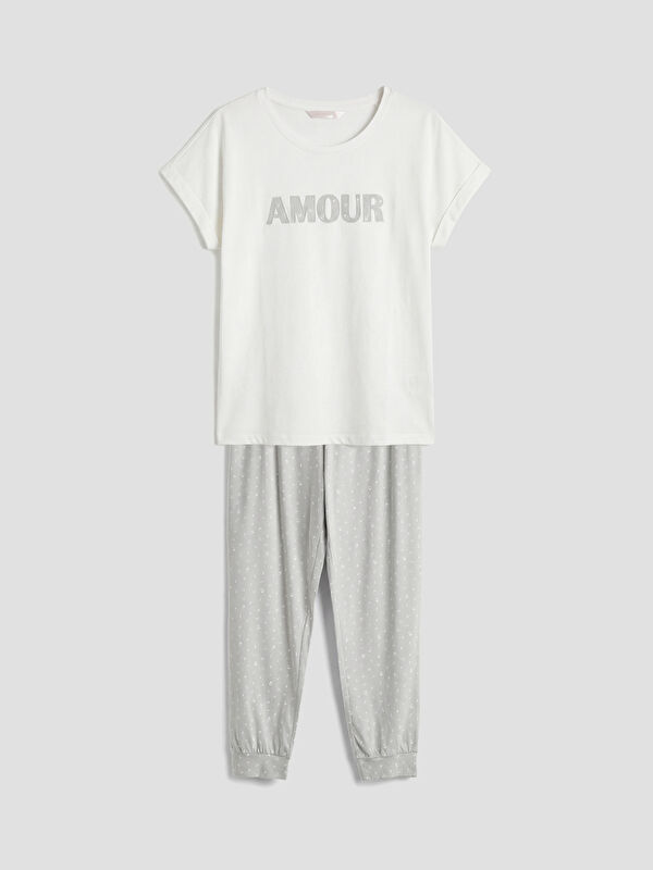 LCW DREAM Bisiklet Yaka Baskılı Kadın Pijama Takımı