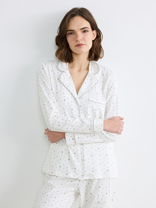 LCW DREAM Gömlek Yaka Çiçekli Kadın Pijama Takım
