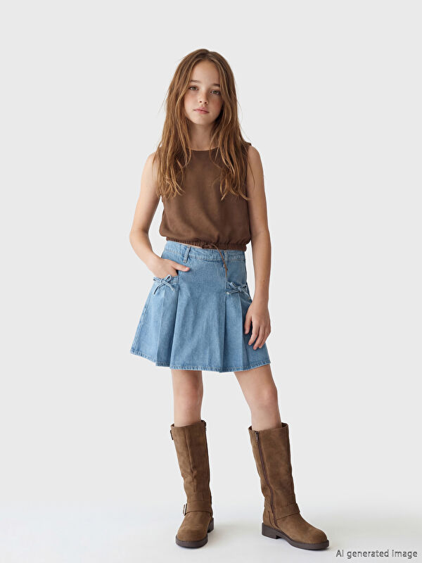 LCW Kids Pile Detaylı Kız Çocuk Jean Etek