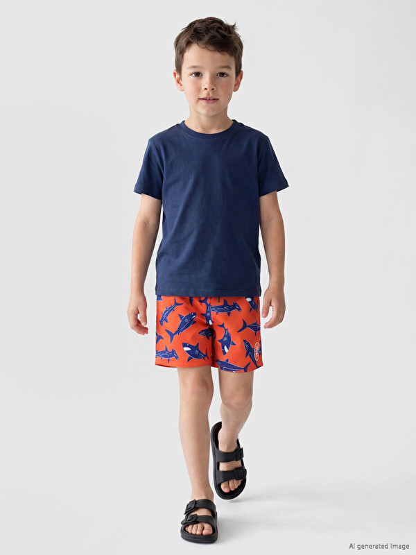 LCW Kids Beli Lastikli Baskılı Erkek Çocuk Yüzme Şort