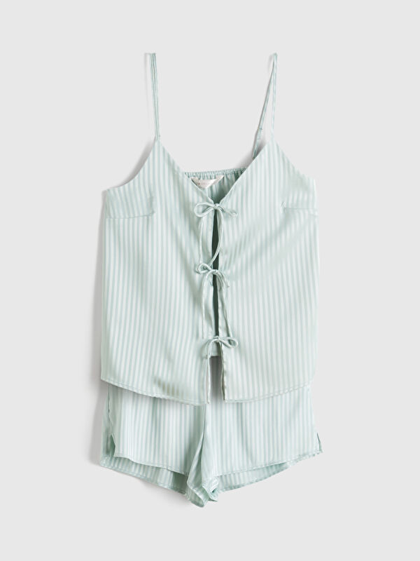 LCW DREAM V Neck Striped Strappy Women's Shortie Pyjamas Set