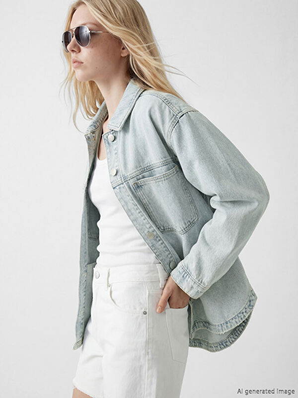 XSIDE Damen-Denim-Hemd mit Taschen-Detail