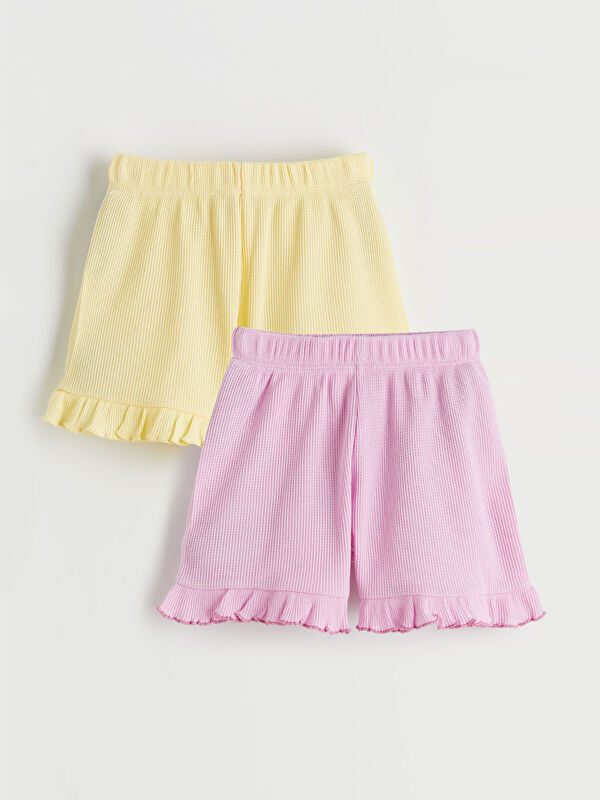 LCW Kids Elastic Waist Girls' Ruffled Shorts 2 Pack