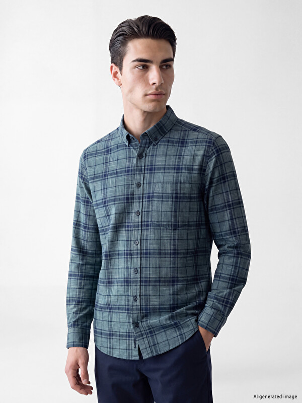 LCWAIKIKI Classic Regular Fit Ekose Poplin Erkek Gömlek