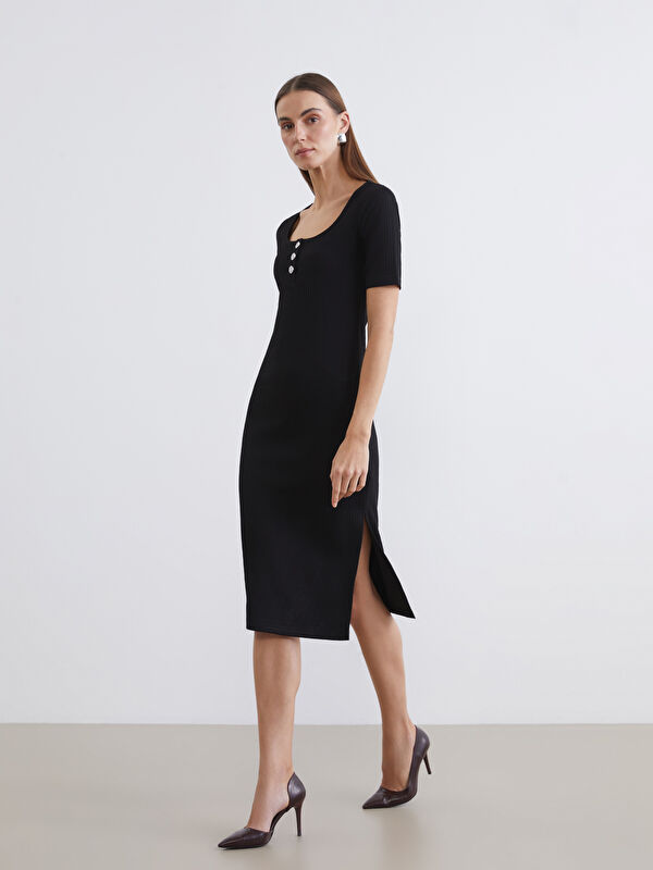 LCW EVERYDAY U-Neck Ribbed Bodycon Dress