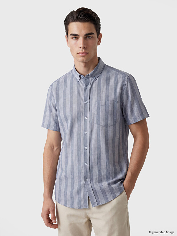 LCWAIKIKI Classic Regular Fit Çizgili Armürlü Erkek Gömlek