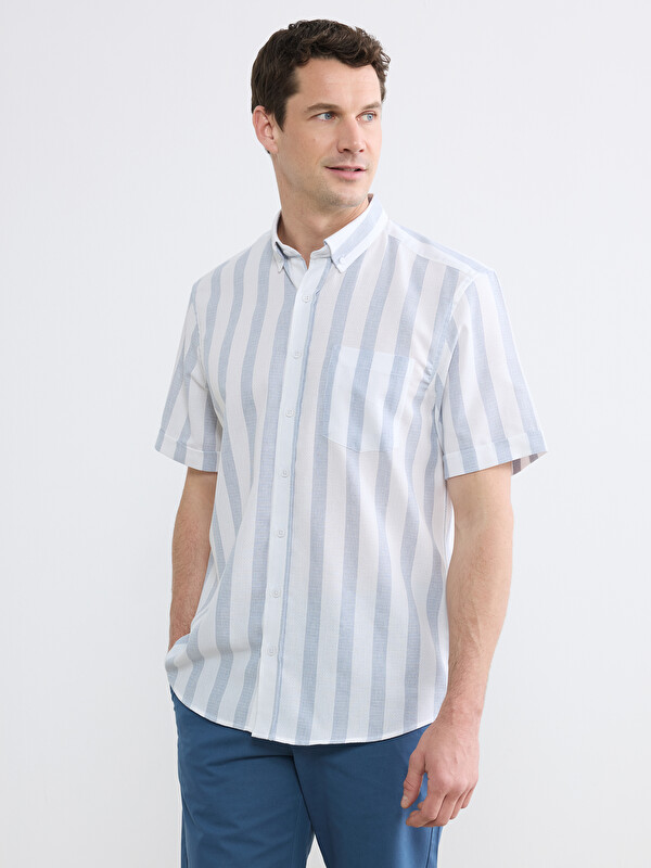 LCWAIKIKI Classic Regular Fit Çizgili Armürlü Erkek Gömlek