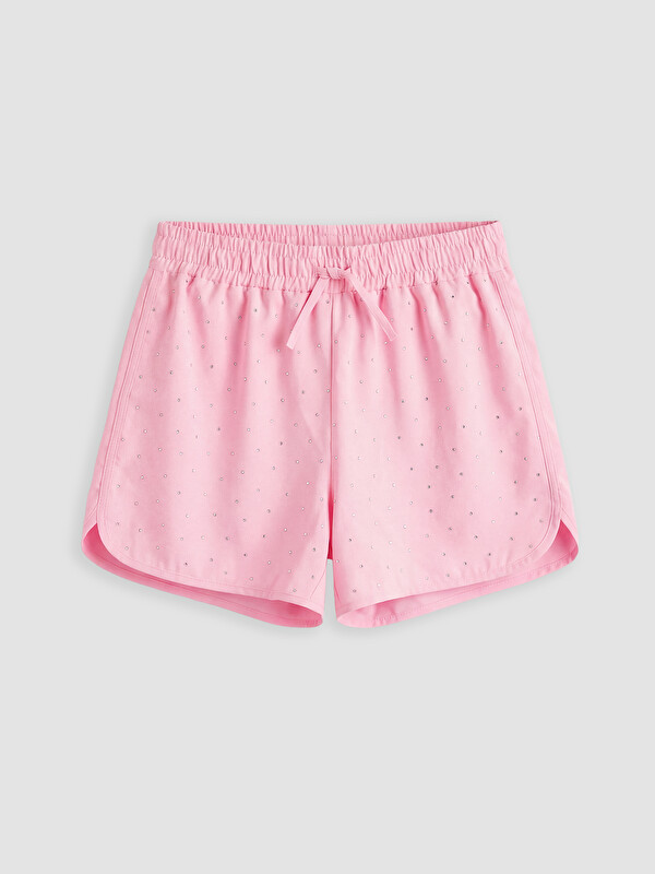 LCW Kids Elastic Waist Rhinestone Embellished Girls' Swimming Shorts