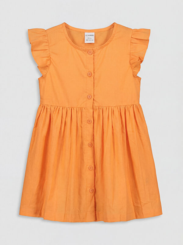 LCW Kids Crew Neck Ruffled Girls' Linen Dress