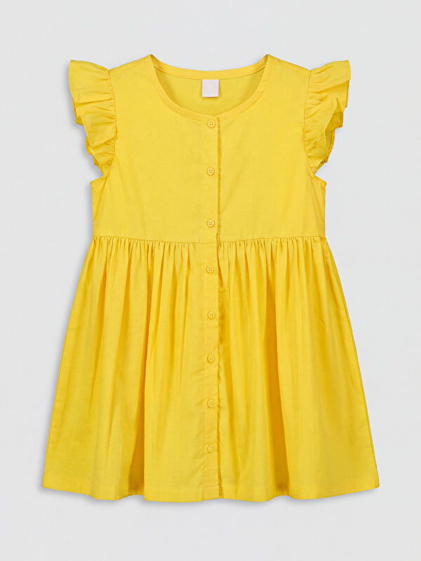 LCW Kids Crew Neck Ruffled Girls' Linen Dress