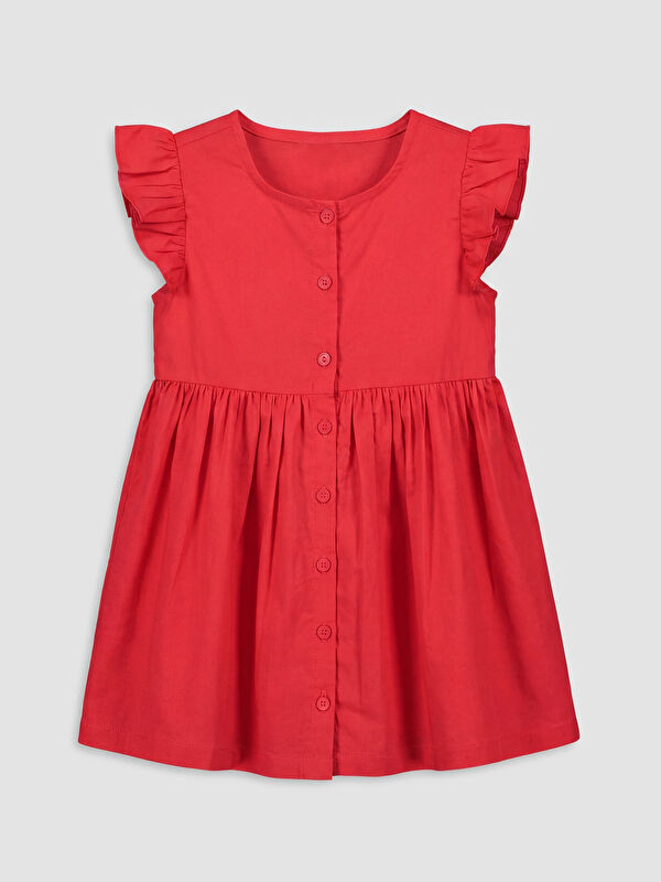 LCW Kids Crew Neck Ruffled Girls' Linen Dress
