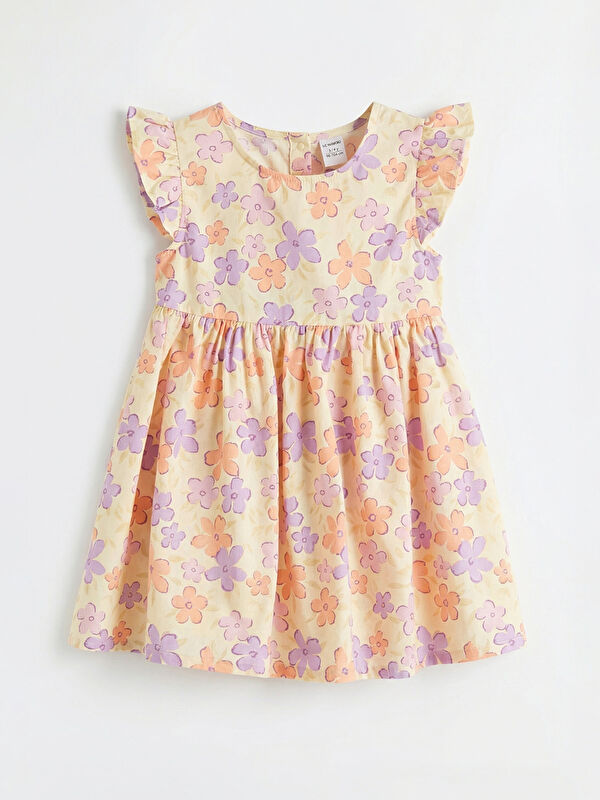 LCW Kids Girls' Poplin Dress with a Crew Neck and Print	

